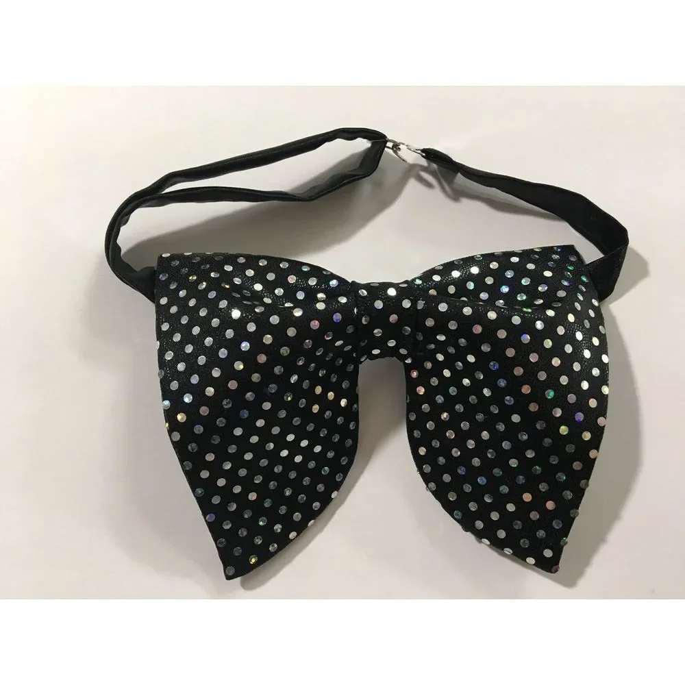Handmade‎ Oversized Black Sparkle Bow tie Vintage style 70s Wedding Prom Gift